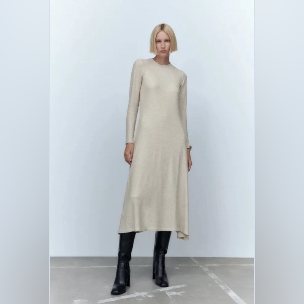 Zara shiny midi dress cream beige NWT size M